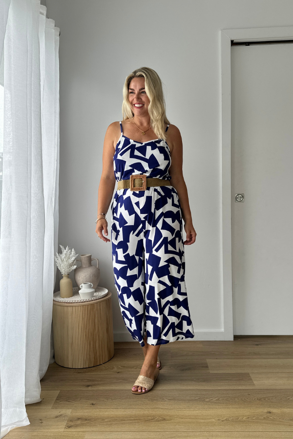 Fay Jumpsuit - Navy Abstract