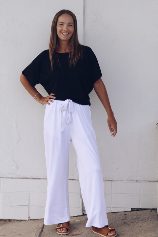 Alexa Bamboo Wide Leg Pant - White