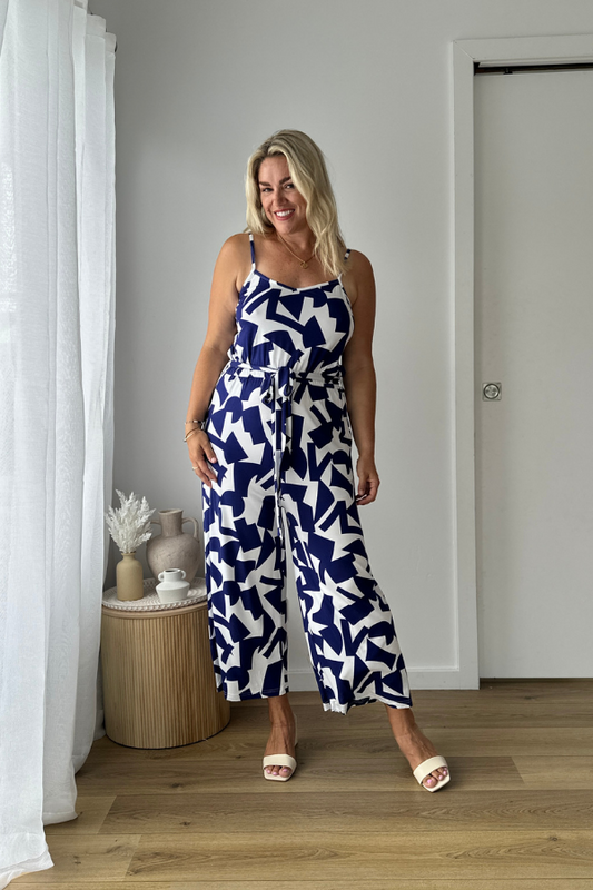 Fay Jumpsuit - Navy Abstract