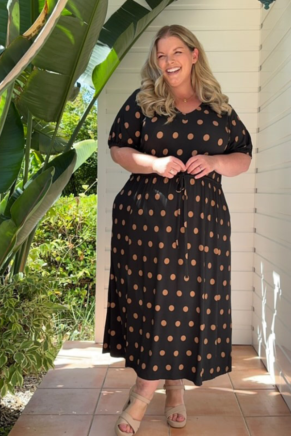 Zia Bamboo Dress -  Black with Tan Spot