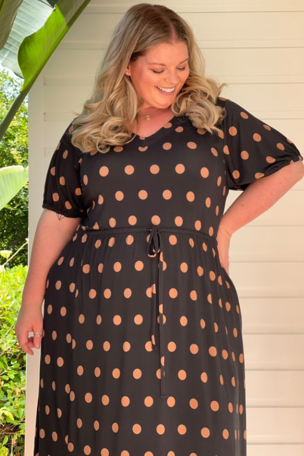 Zia Bamboo Dress -  Black with Tan Spot