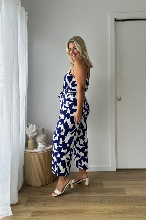 Fay Jumpsuit - Navy Abstract