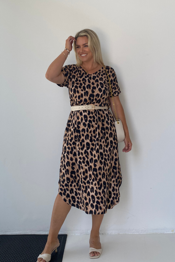 Bella Bamboo Tee Dress - Luxe Leopard