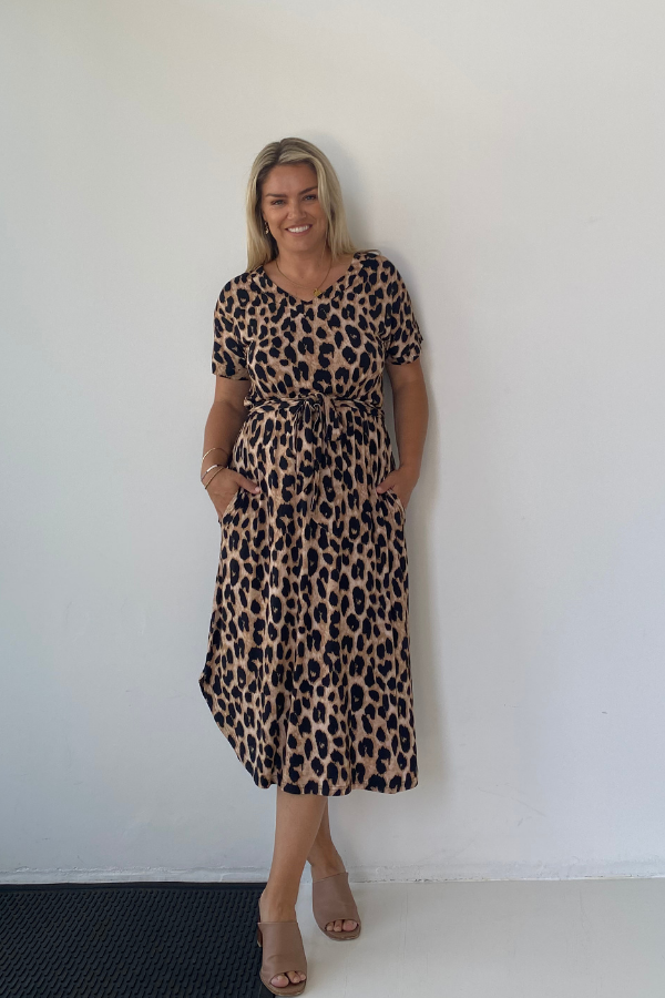 Bella Bamboo Tee Dress - Luxe Leopard