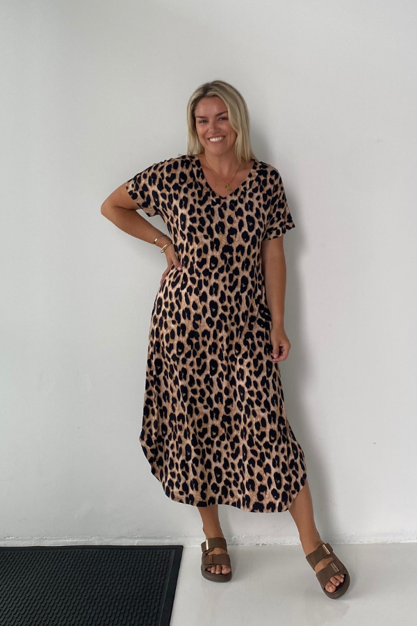 Bella Bamboo Tee Dress - Luxe Leopard