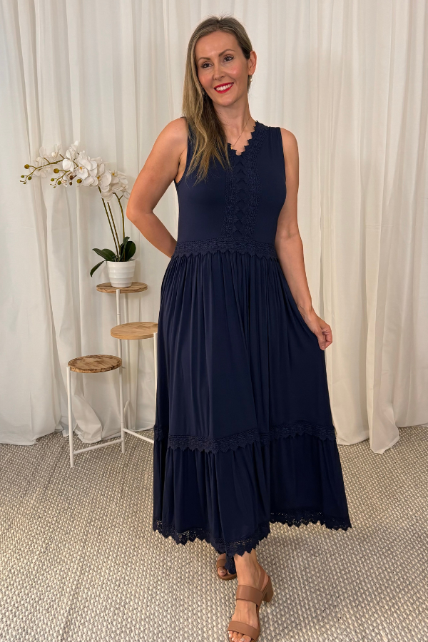 Evangeline Bamboo Dress - Navy