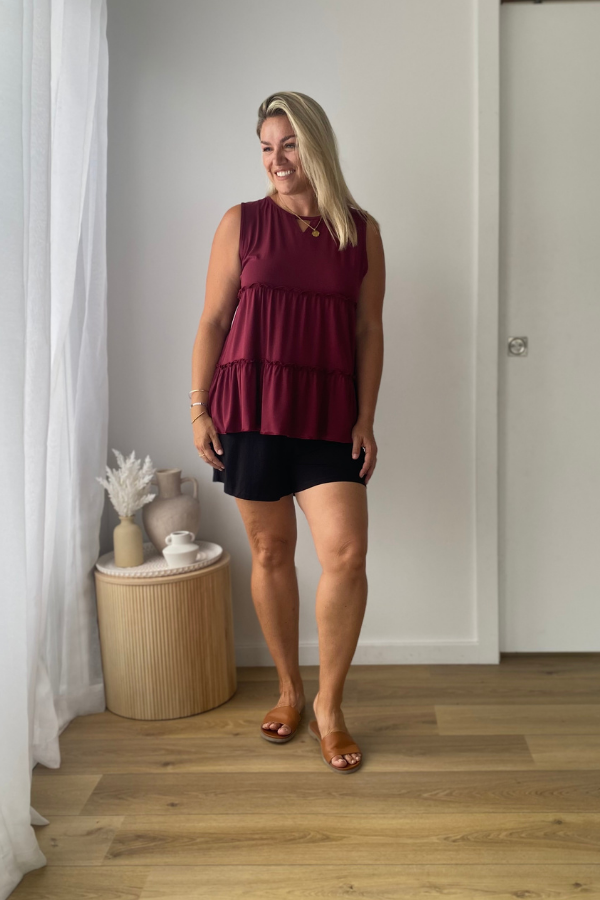 Zoe Bamboo Tiered Top - Burgundy