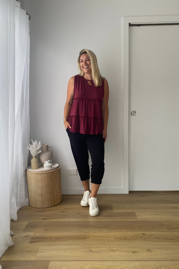 Zoe Bamboo Tiered Top - Burgundy