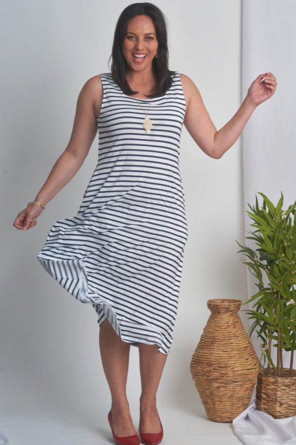 Katie Bamboo Maxi Dress - Navy Stripe