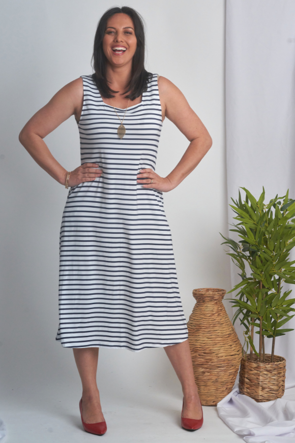 Katie Bamboo Maxi Dress - Navy Stripe